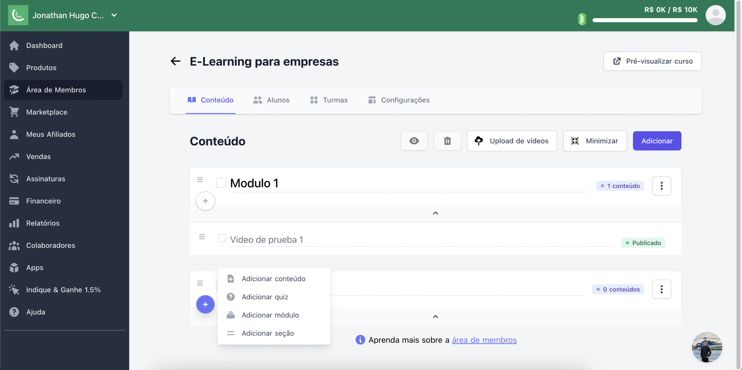 Como es la creación de cursos en kiwify